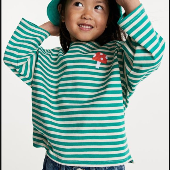 H&M Other - NWT H&M X EVA CHEN Embroidered Mushroom Cotton Top Stripe Cream Green 2T